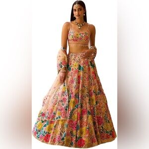 NWOT Posh Georgette Floral Embroiled Sequin Umbrella Lehenga Dress